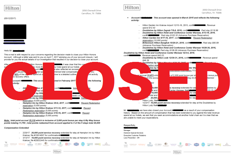 Compensation Clinic Disaster How To Get Your Account(s) Closed – Case Hilton Honors
