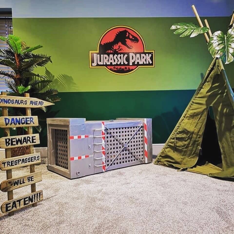 dinosaur themed kids room with containment box made from IKEA HOL box