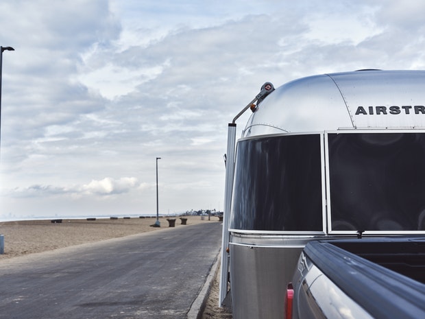 Airstream Trailer from the Front Parked at the Beach