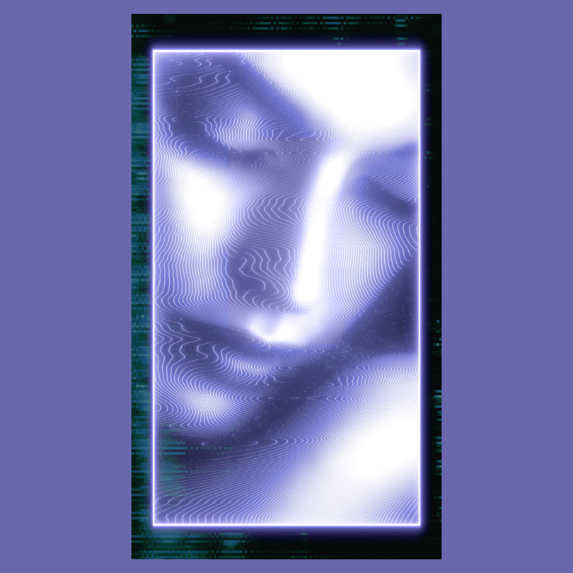 closeup of woman's face in periwinkle
