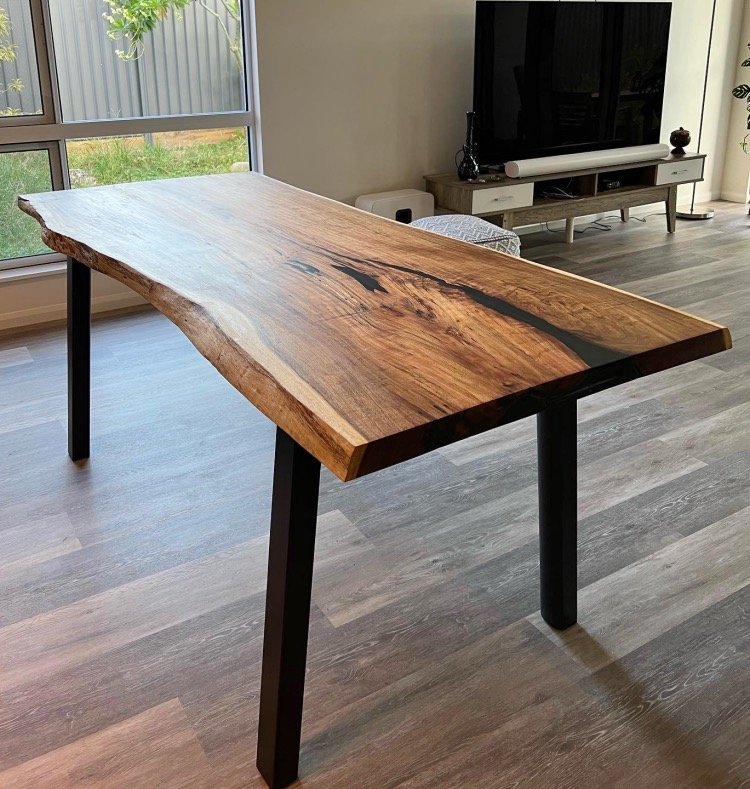 DIY live edge dining table with IKEA VASTANA underframe legs complete