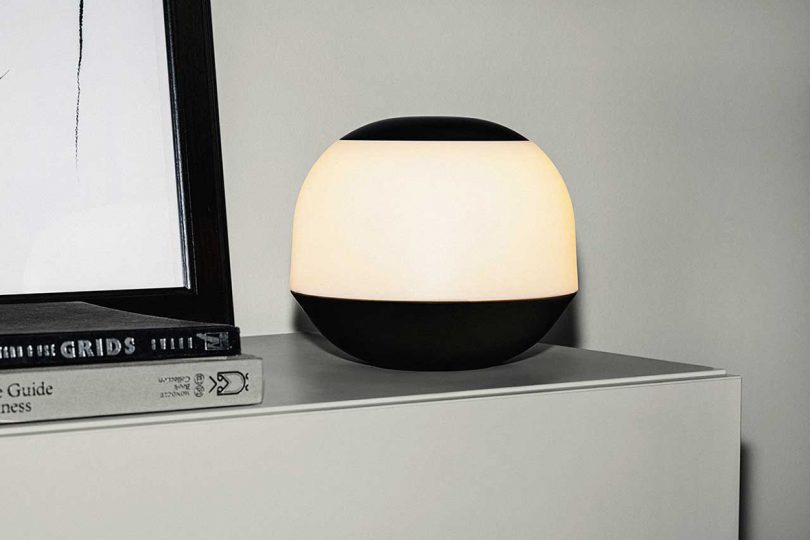 minimal black and white dome-shaped table lamp